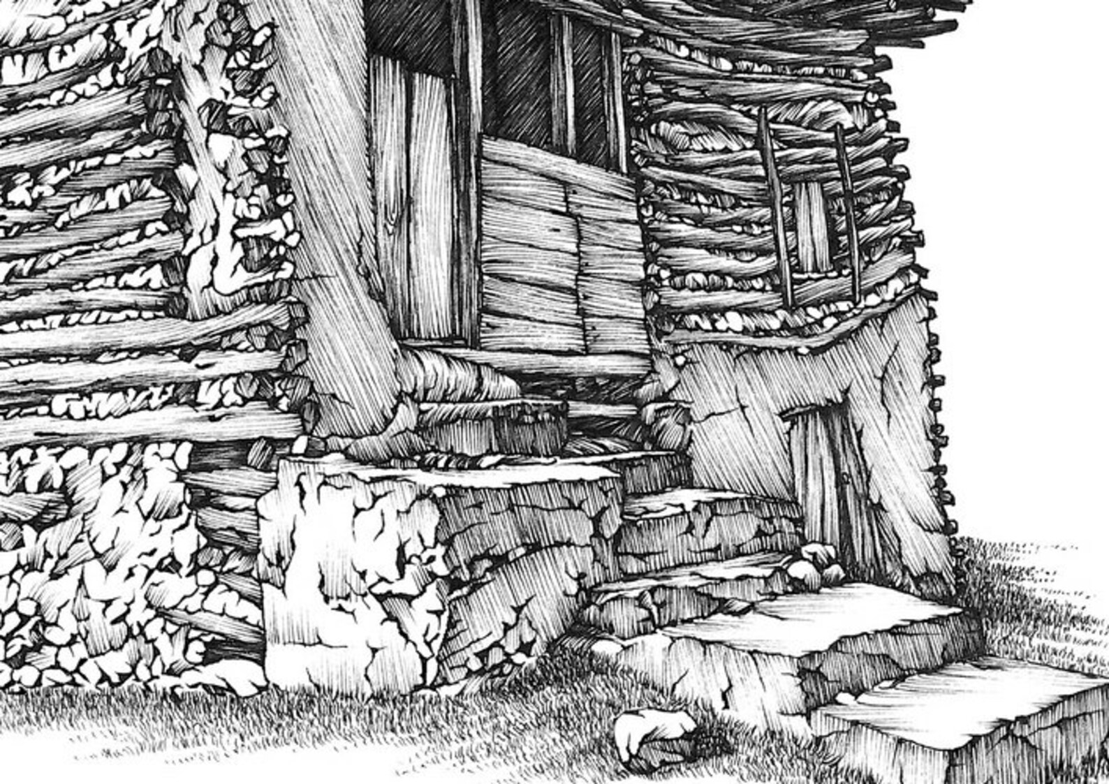 Printable Pen and Ink Drawing, Architecture Illustration, Black and ...