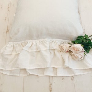 Pair Linen Double Ruffle King Shams, Shabby Chic Bedding