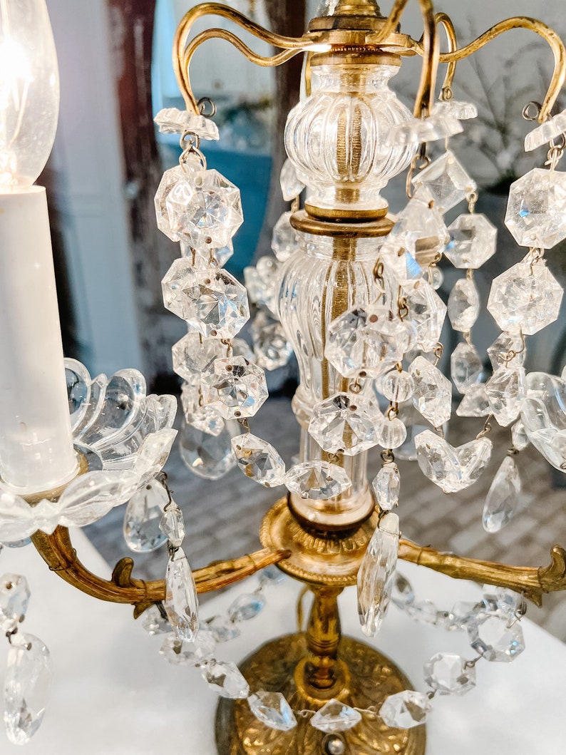 Stunning Vintage French Brass Crystal Prism Candelabra With Etsy