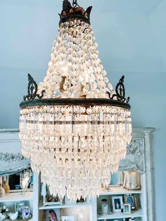 Vintage French Empire Bronze 5 layer Crystal Chandelier Etsy