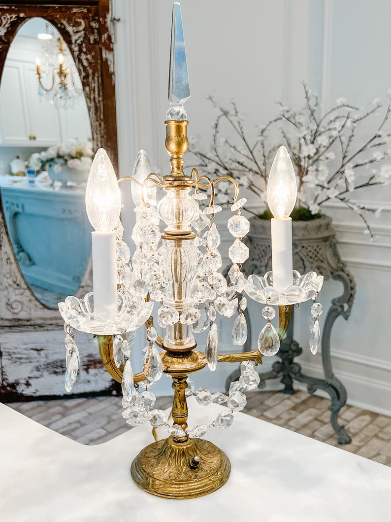 Stunning Vintage French Brass Crystal Prism Candelabra With Etsy