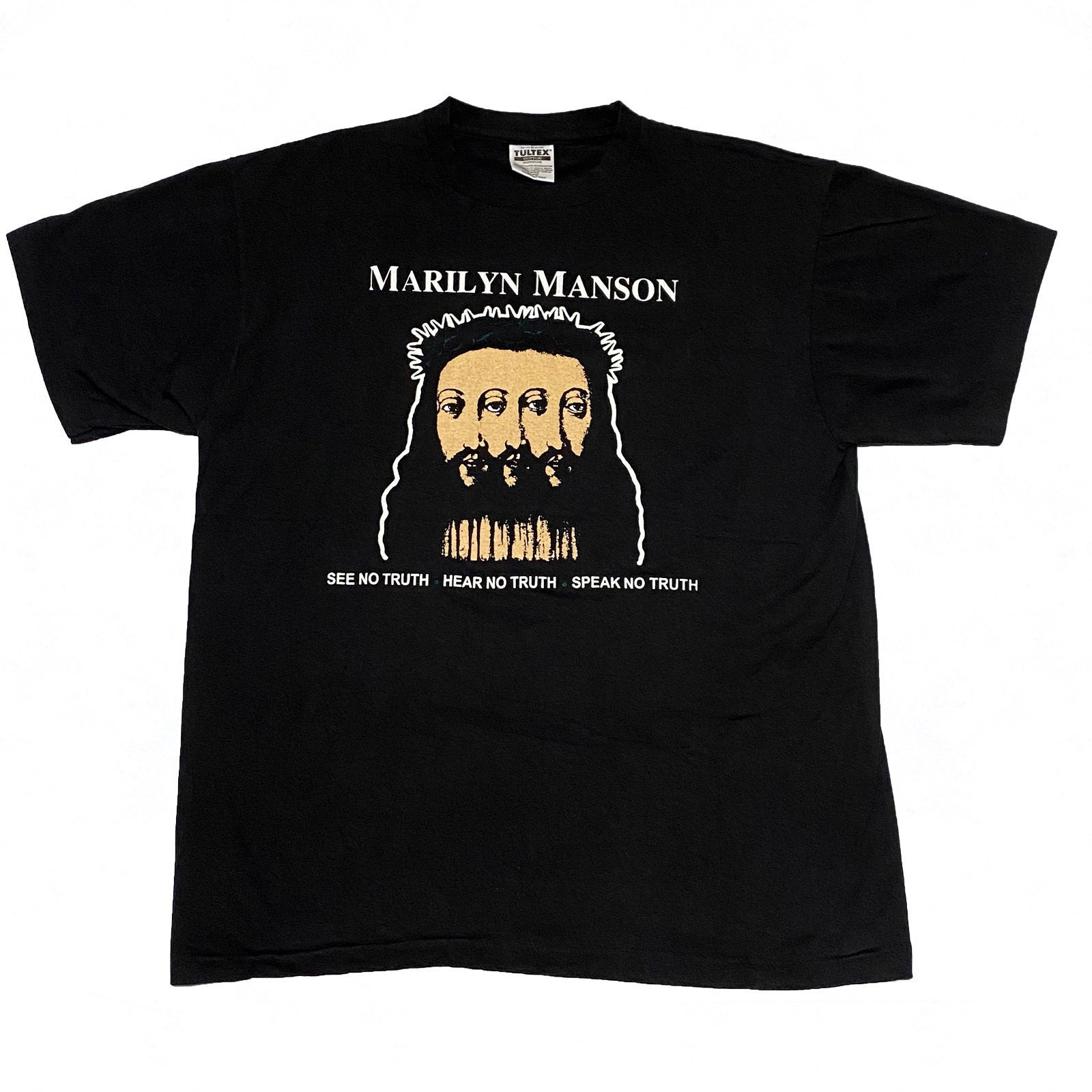 Discover Marilyn Manson Vintage Believe Blasphemous Print Reprint Industrial Tee