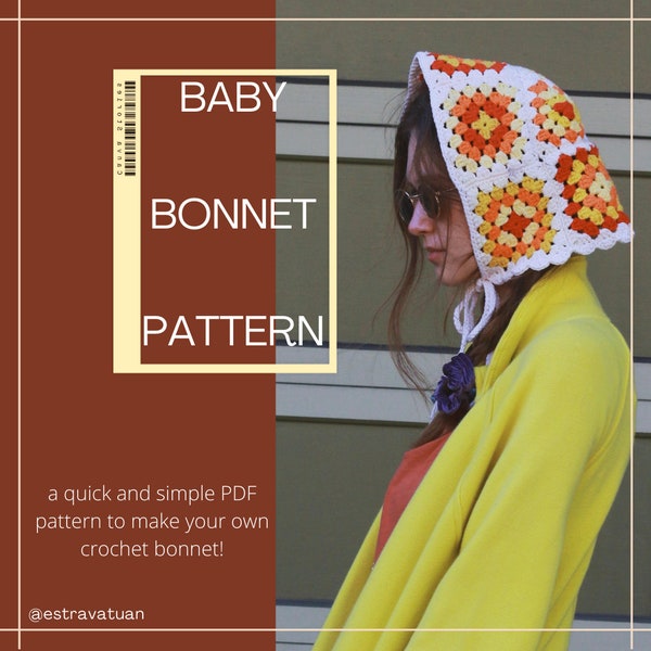 Granny Square Crochet Bonnet DIGITAL PATTERN / PDF Download / English