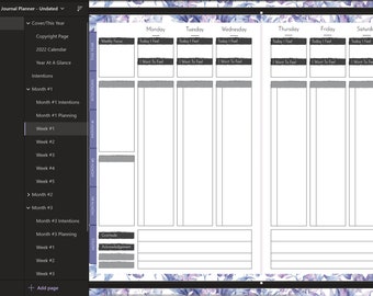 Agenda y agenda digital de 90 días sin fecha de 2022 para GoodNotes y OneNote (Violet Fields)