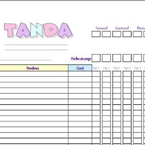 Plantilla Organizadora para Tanda/Contrata/ahorro comunitario / cundina