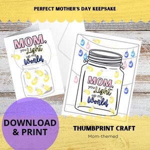 Artesanato com impressão de polegar infantil para mamãe | Você ilumina meu mundo | Presente para mamãe no aniversário ou dia das mães | Imprimível | Download Digital