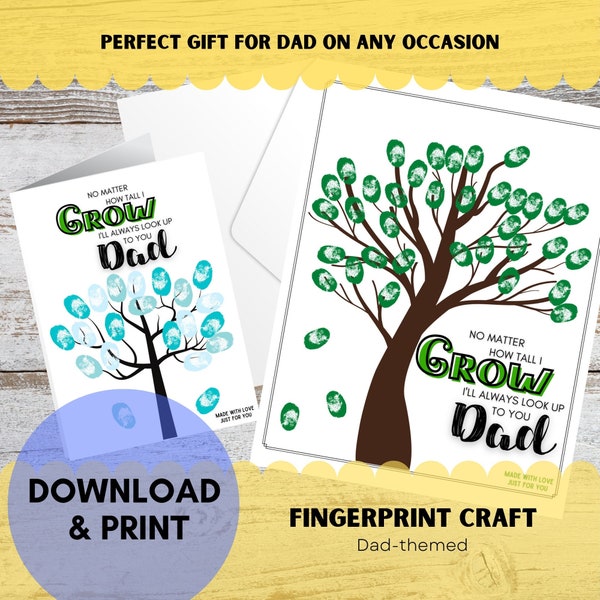 Kids Fingerprint Craft for Dad | Always Look Up To You | Gift for Dad on Birthday or Father's Day | Printable | Digital Download