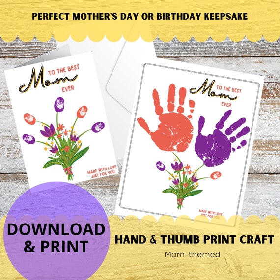 Kids Hand & Thumb Print Craft for Mom to the Best Mom Ever - Etsy