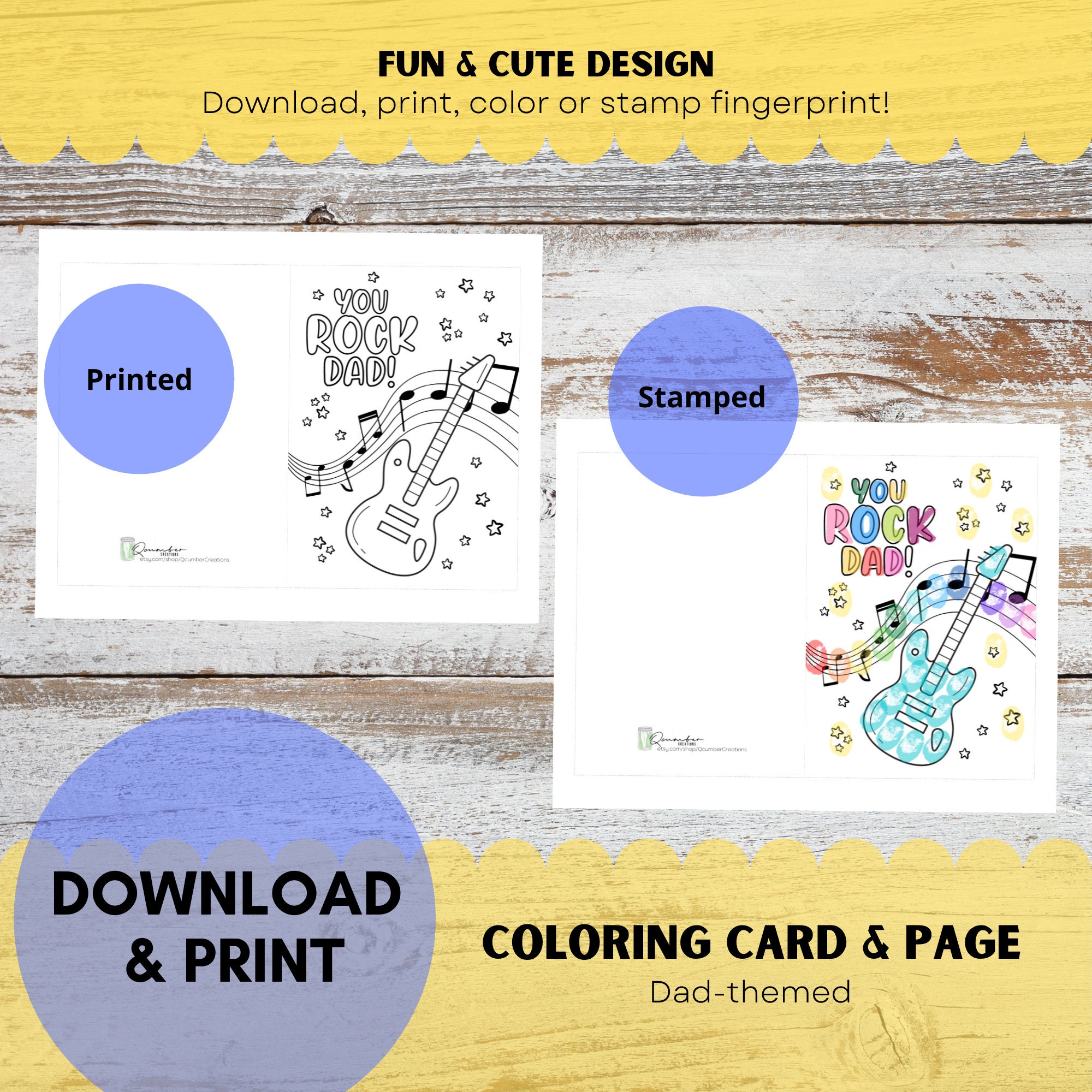 You Rock Dad Card and Coloring Page | Kids Fingerprint Craft | Gift for ...