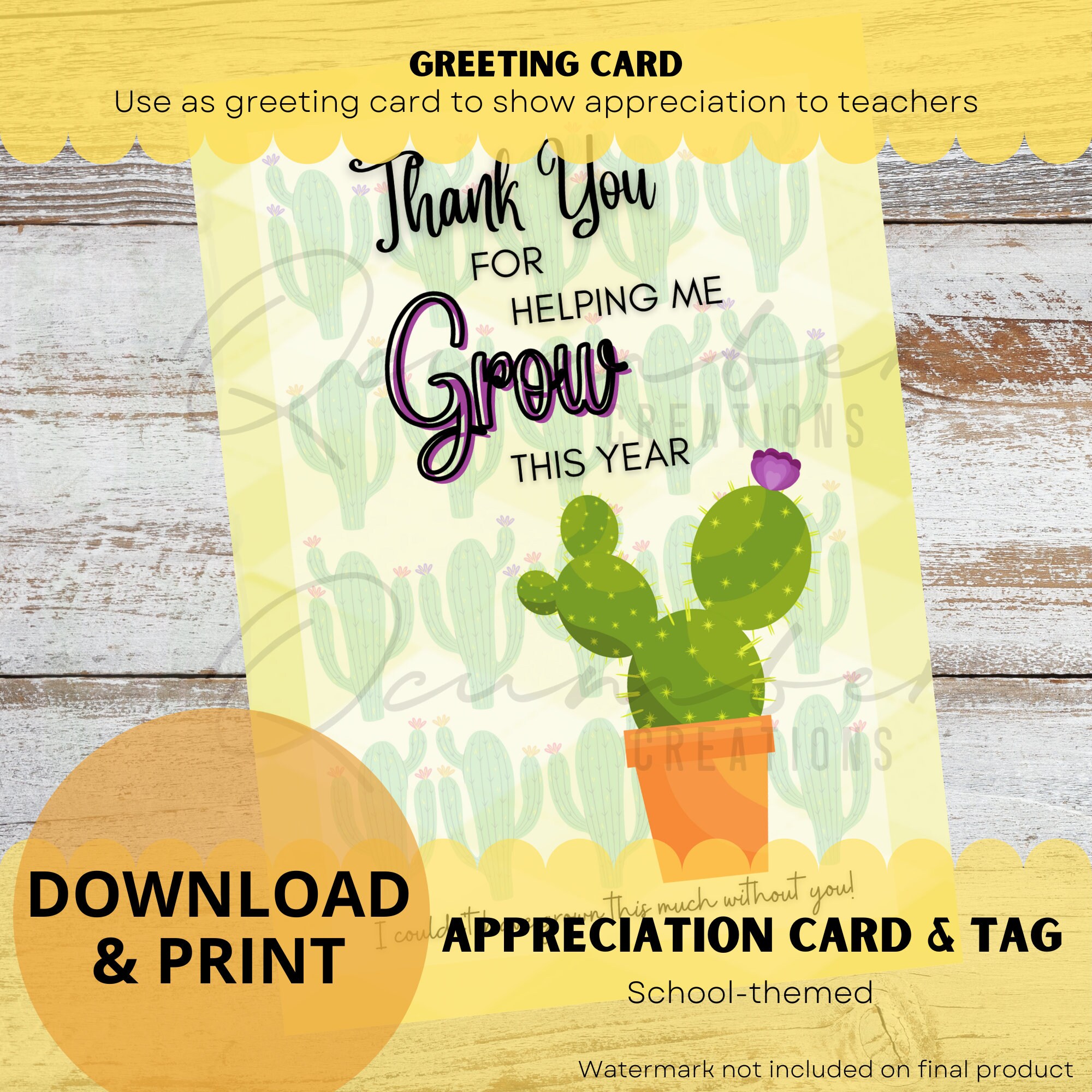 Teacher & Staff Appreciation Card, Gift Tag, Gift Card Holder Thank You ...
