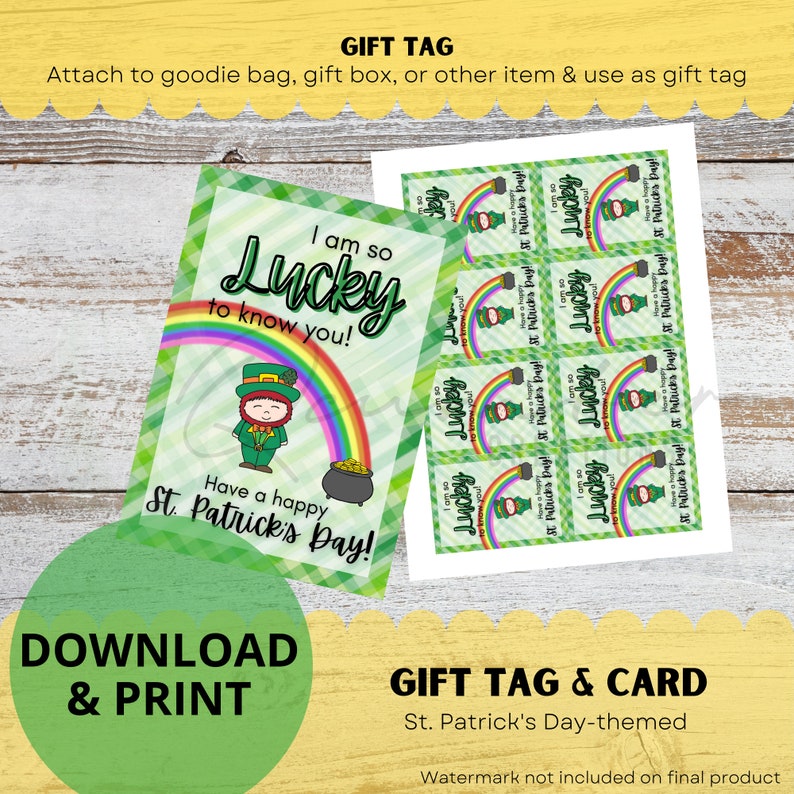 St. Patrick's Day Card or Gift Tag Lucky to Know You Greeting Card Gift ...