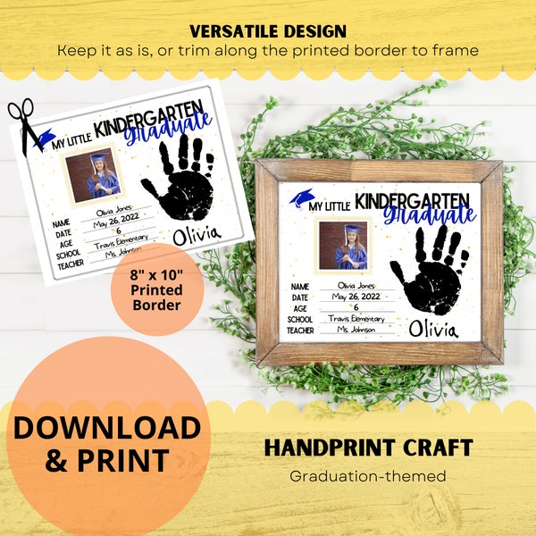 Kindergarten Graduation Certificate | Graduation Keepsake | Handprint Art & Self Portrait | DIY Kids Craft | Printable | Digital Download