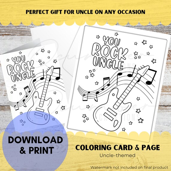 You Rock Uncle Card and Coloring Page Kids Fingerprint Craft | Etsy