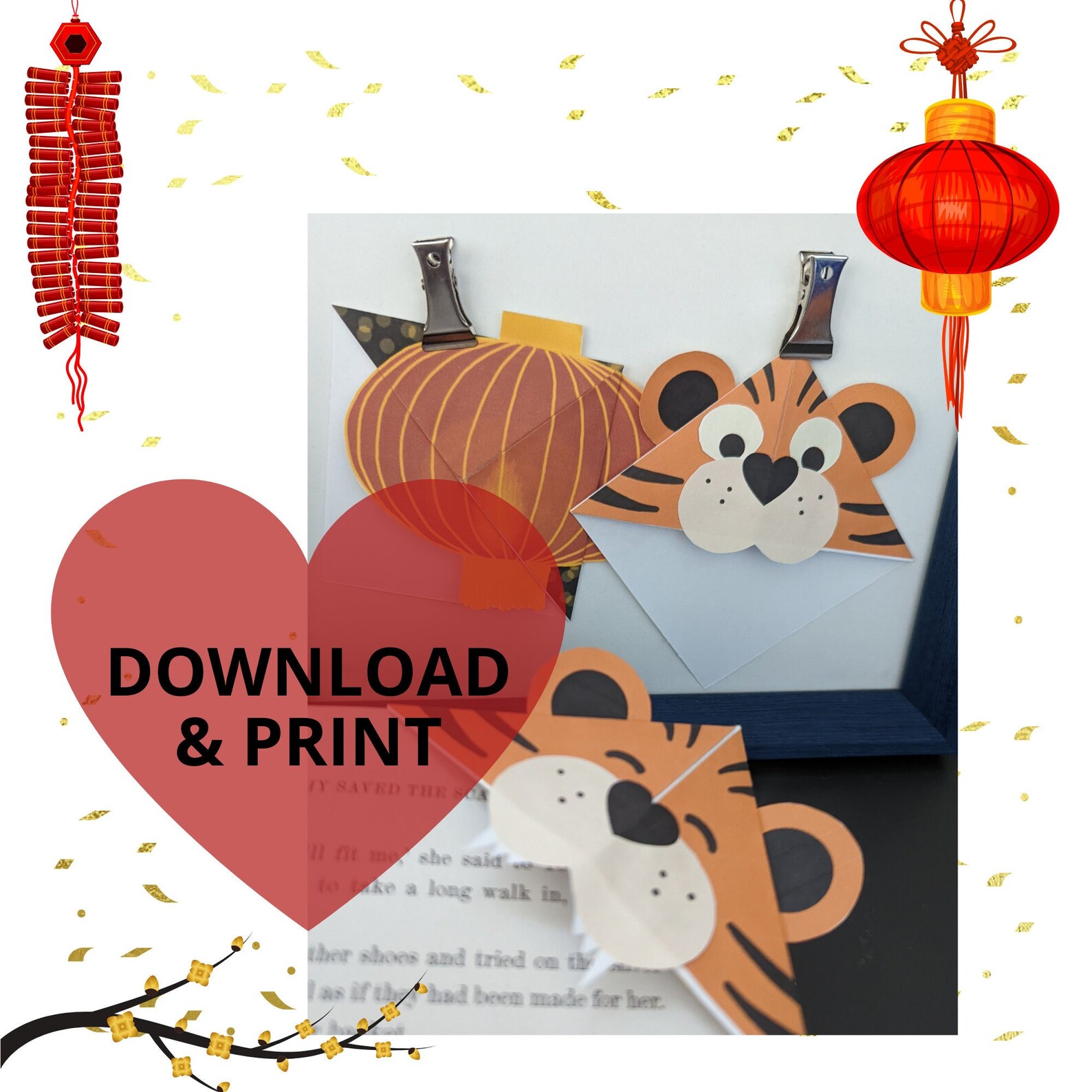 Lunar New Year Corner Bookmark Template Bundle Tiger Etsy