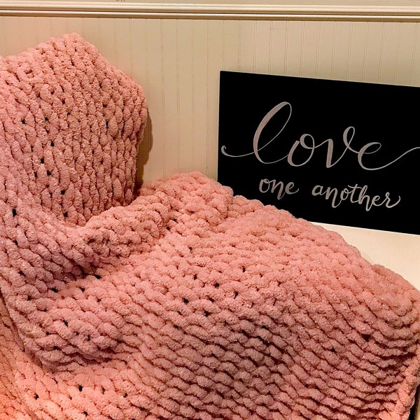 Hand Knit Blanket Etsy
