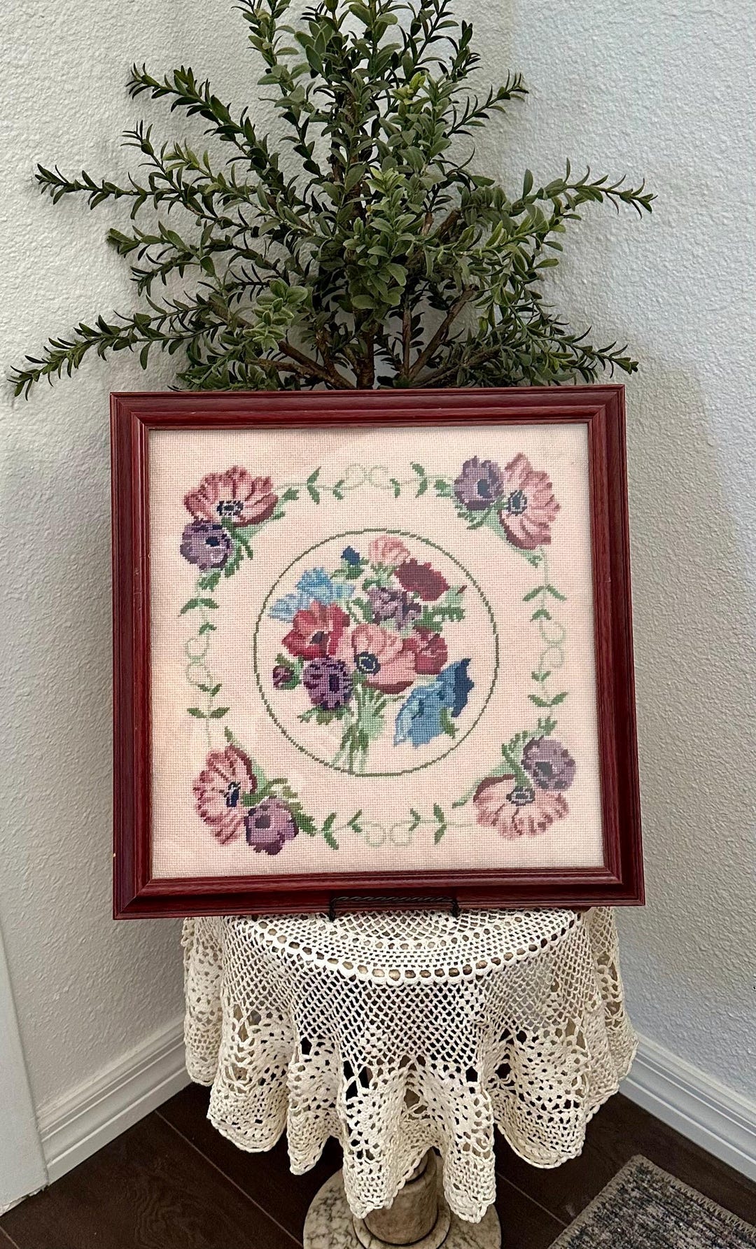 Vintage Framed Floral Needlepoint | Hand Stitched Needlepoint Art ...