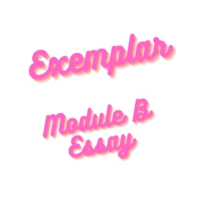 May include: Pink text on a white background reads "Exemplar Module B Essay".