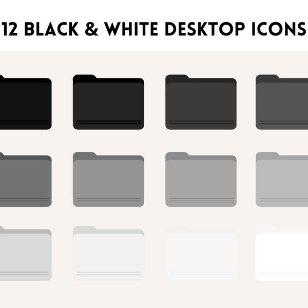 Desktop Folder Icons Aesthetic Black, White, & Grey - Compatible with Mac, Instant Download - 12 Desktop Folder Icons