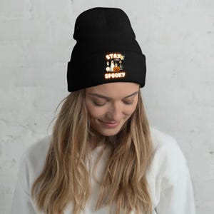 Halloween Goose Beanie Hat – Stay Spooky Ghost Beanie, Cozy Halloween Winter Hat, Cute Goose Hat, Goose Gift, Spooky Season Gift for Her