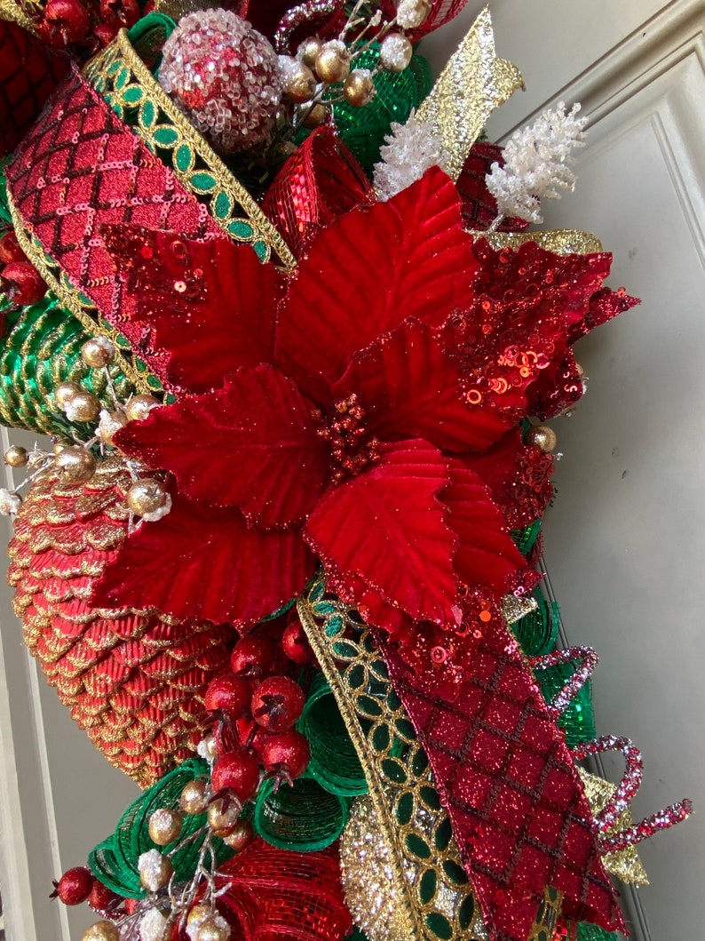 Large Emerald Pinecone Christmas Front Door Swag, Traditional