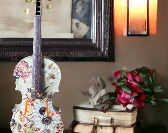 Hand painted full size violin nightlight for musician, music home decor, Fiddle decoration, Elegant Floral Violin Decoration