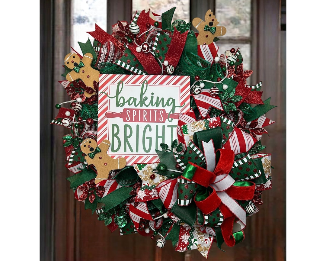 Large Gingerbread Man Christmas Wreath for Front Porch, Handmade ...