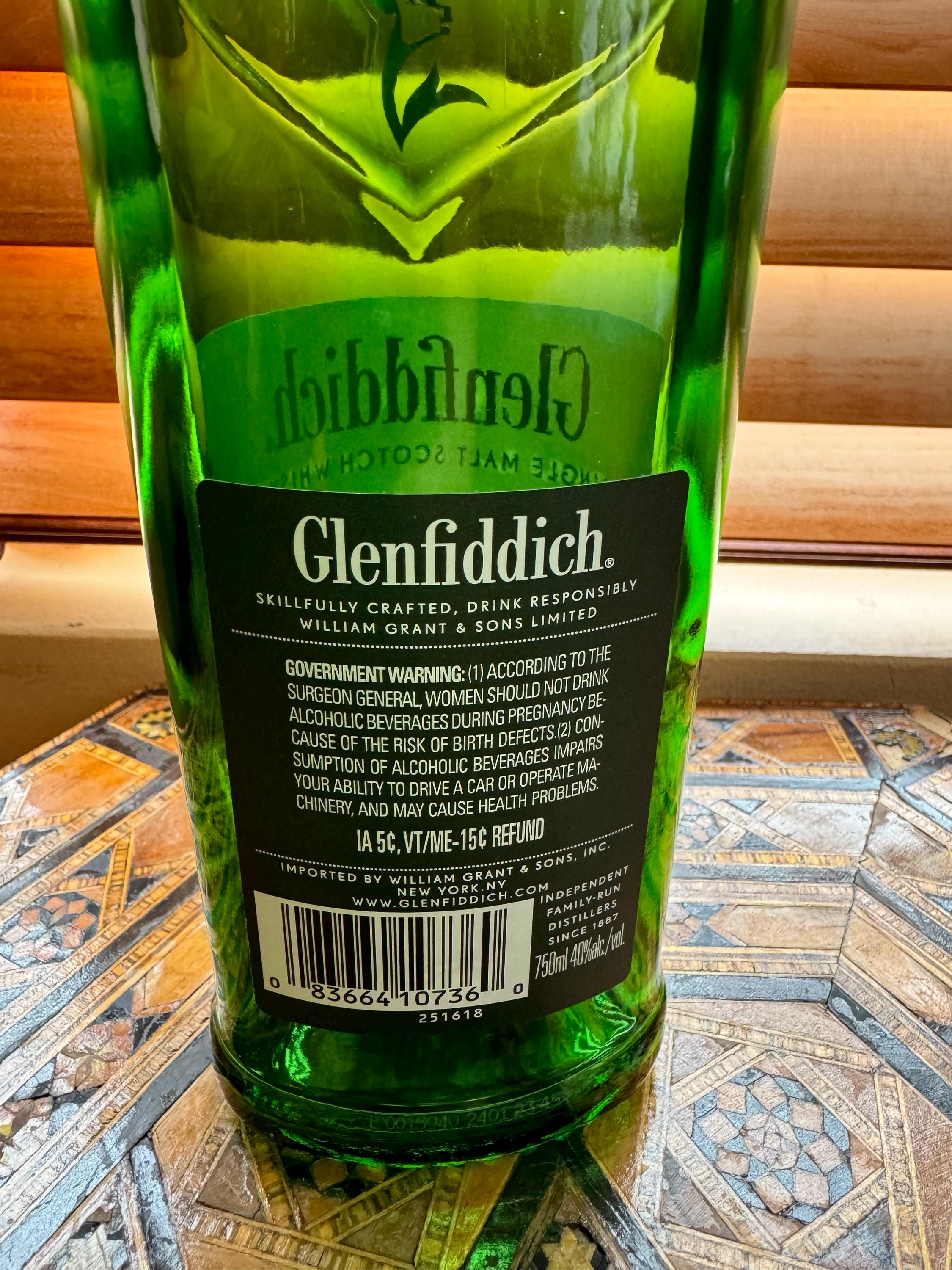 Glenfiddich 12 Single Malt Scotch Empty Bottle for Craft and Decor