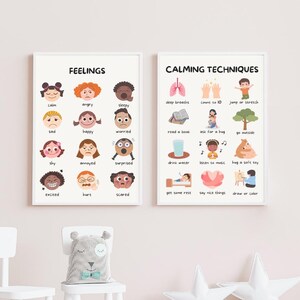 Sentimientos y técnicas de calma / PDF / Emociones en preescolar y niños pequeños / Descarga instantánea digital / Decoración Montessori / Póster de arte para sala de juegos /