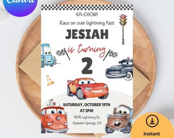 Lightning McQueen Birthday Invitation: Radiator Springs Cars Theme (5x7 Editable Template)