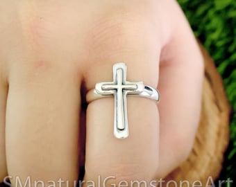 Bague croix en argent sterling : bijoux religieux chrétiens