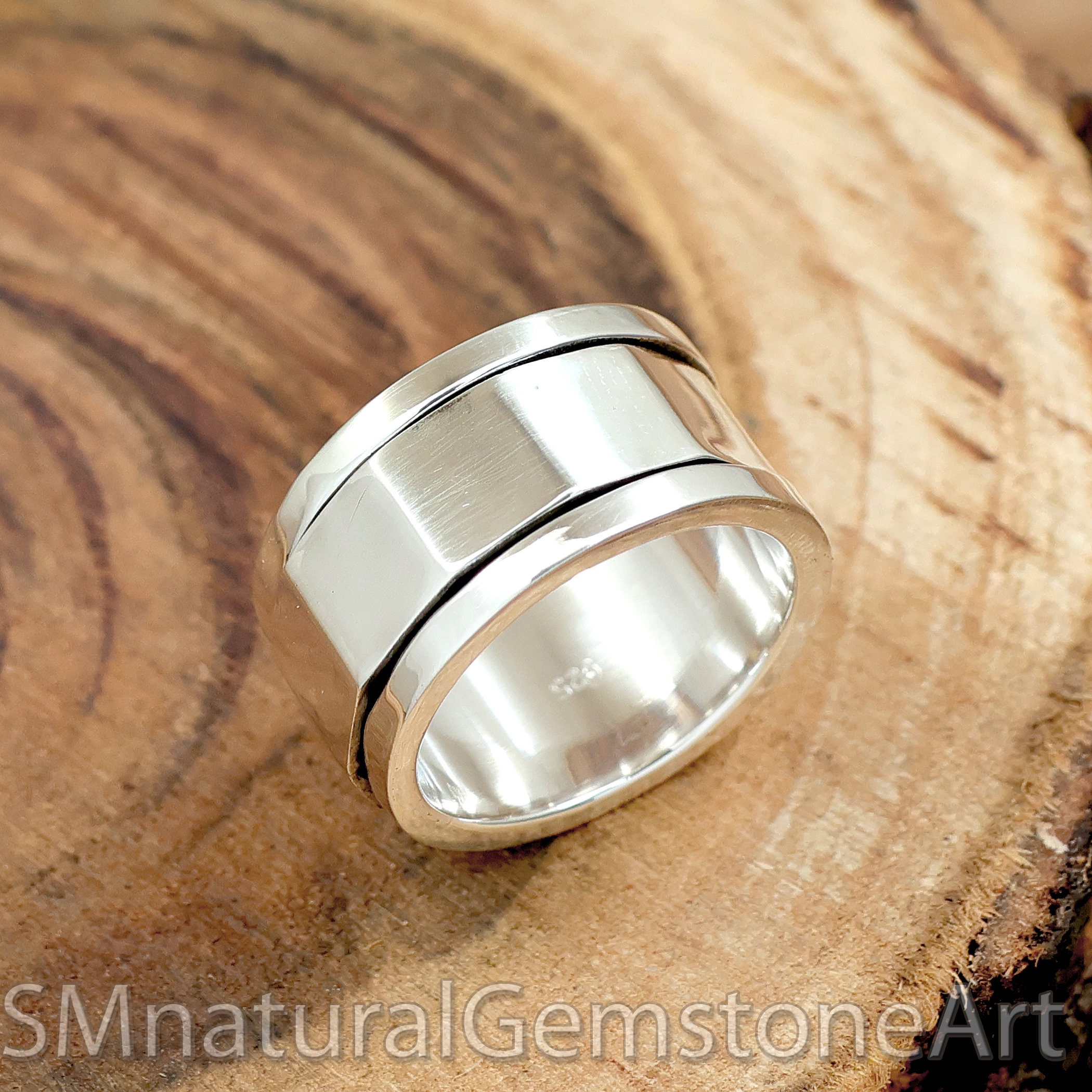 スターリングシルバー製スピナーリング：幅12mm、瞑想用リング - Etsy 日本
