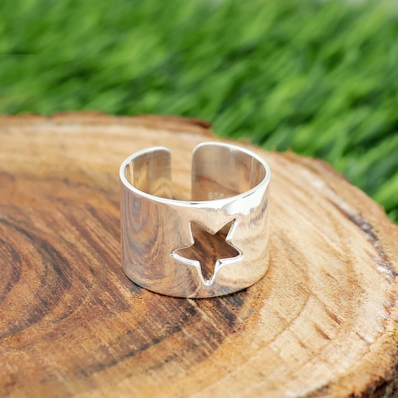 Sterling Silver Star Ring: Geometric Wide Band (14mm) - Etsy