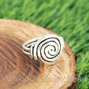 Sterling Silver Spiral Ring: Wire Wrap Bohemian Statement Jewelry