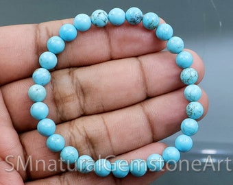 Felicidade Bracciale Uomo E Donna Con Pietre Naturali Turchesi - 8mm, Regalo Gioiello In Pietra Semipreziosa, Elastico, Protezione