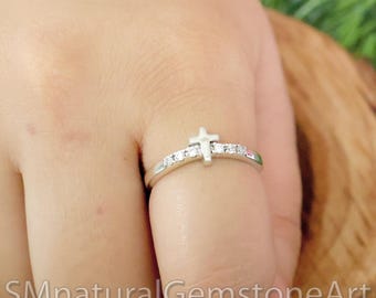Moissanit Kreuz Ring: 925 Sterling Silber Christlicher Schmuck