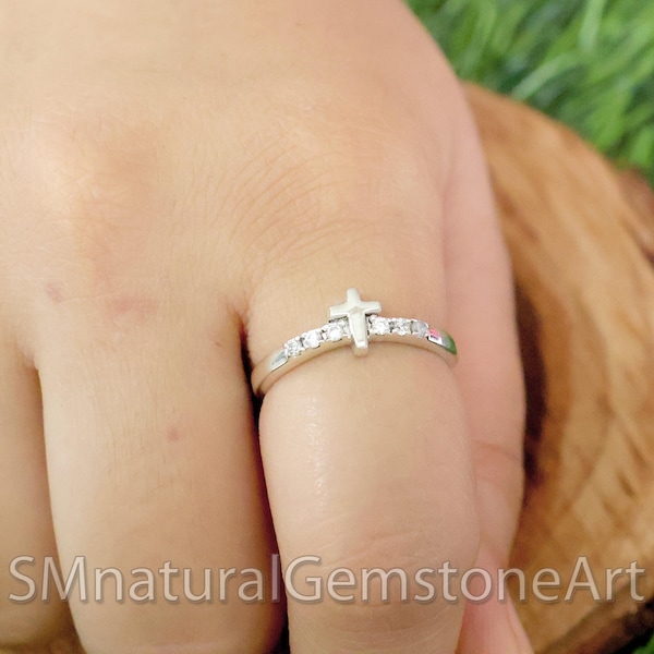 Moissanite Cross Ring: 925 Sterling Silver Christian Jewelry