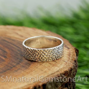 Textured Sterling Silver Wide Band Ring - Hammered Thumb Ring