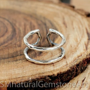 Hammered Sterling Silver Double Band Ring - 10mm Wide Thumb Ring