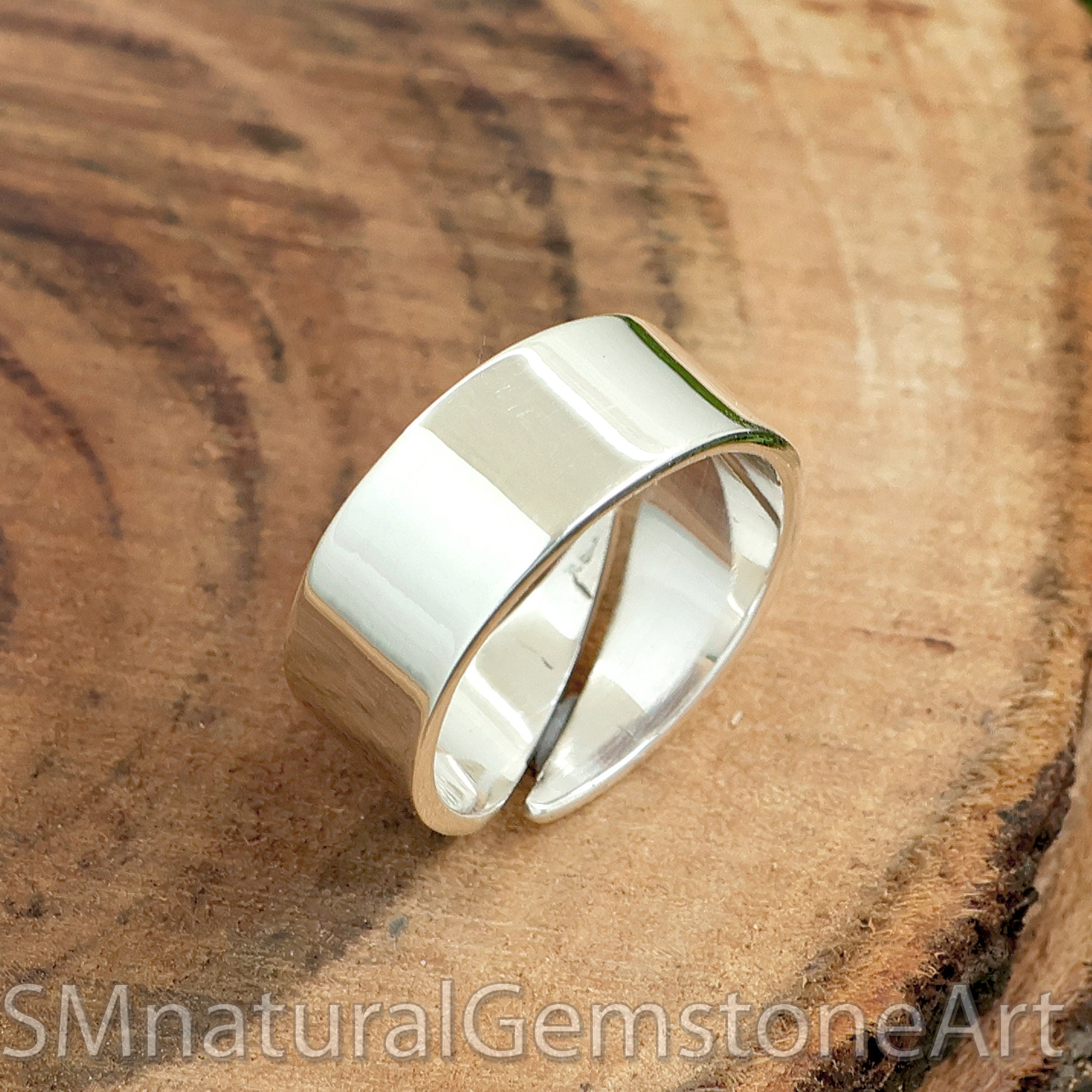 Adjustable 925 Sterling Silver Wide Band Ring: Comfort Fit, Unisex 