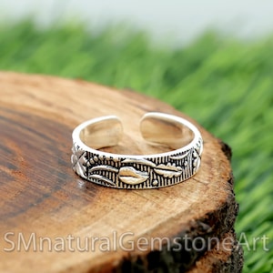 Handmade Textured Sterling Silver Cuff Ring - Adjustable Open Band