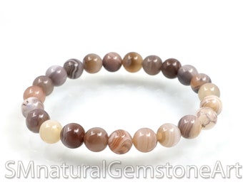 Pulsera elástica de cuentas de ágata natural de Botsuana: pulsera curativa unisex