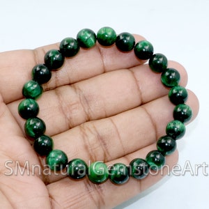 Natural Green Tiger Eye Beaded Stretch Bracelet - Unisex Healing Bracelet
