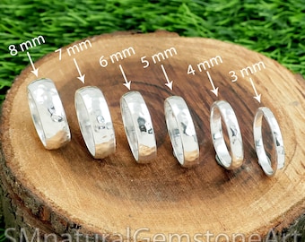 Sterling Silver Half Dome Hammered Comfort Fit Band Ring - Wedding, Thumb, All Widths