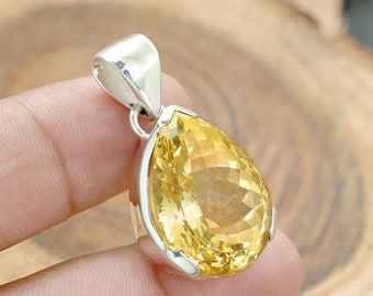 Handmade Pear Citrine Pendant: 925 Sterling Silver Prong Setting