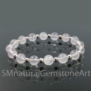 Rose Quartz 925 Sterling Silver Beaded Stretch Bracelet