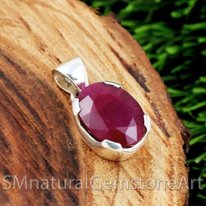 Indian Ruby Pendant, Solid 925 Sterling Silver Pendant, Handmade Pendant, Birth Stone Pendant, Anniversary Gifts for Wife Minimalist Pendant