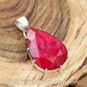 Handmade Pear Ruby Pendant: Bohemian 925 Sterling Silver