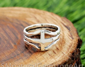 Bague croix en argent sterling : bijoux religieux