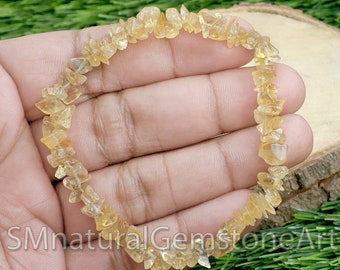 Natural Citrine Gemstone Chip Bracelet - Raw Beaded Stretch Bracelet