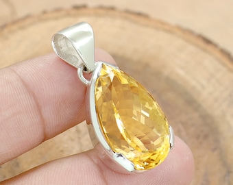 Handmade Pear Natural Citrine Pendant: 925 Sterling Silver